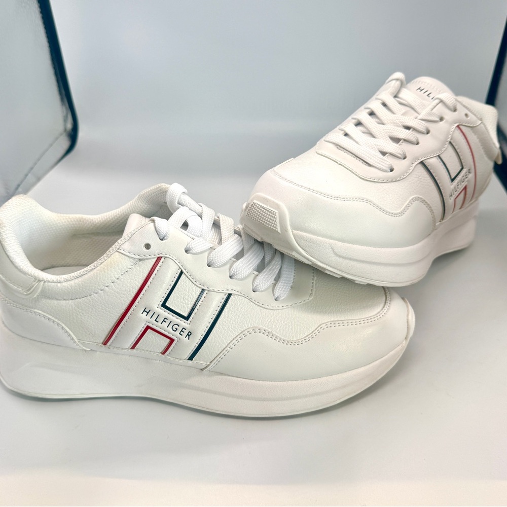 New Designer Tommy Hilfiger Dhante White, Red & Blue Women's Sneakers, Size 10M